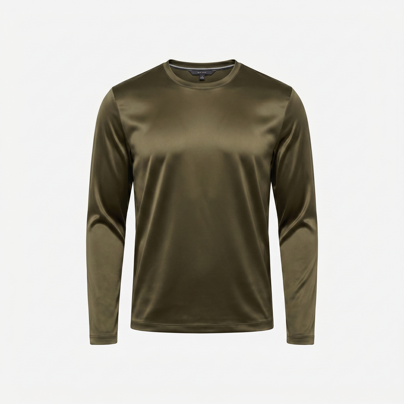 Marbenio's Olive Green Shiny Longsleeve – front view