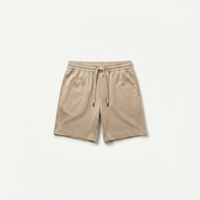 Marbenio's Beige Shiny Shorts – front view