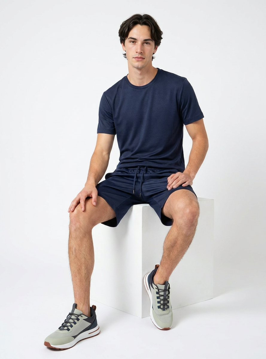 Marbenio's Navy Shiny Shorts – reverse side