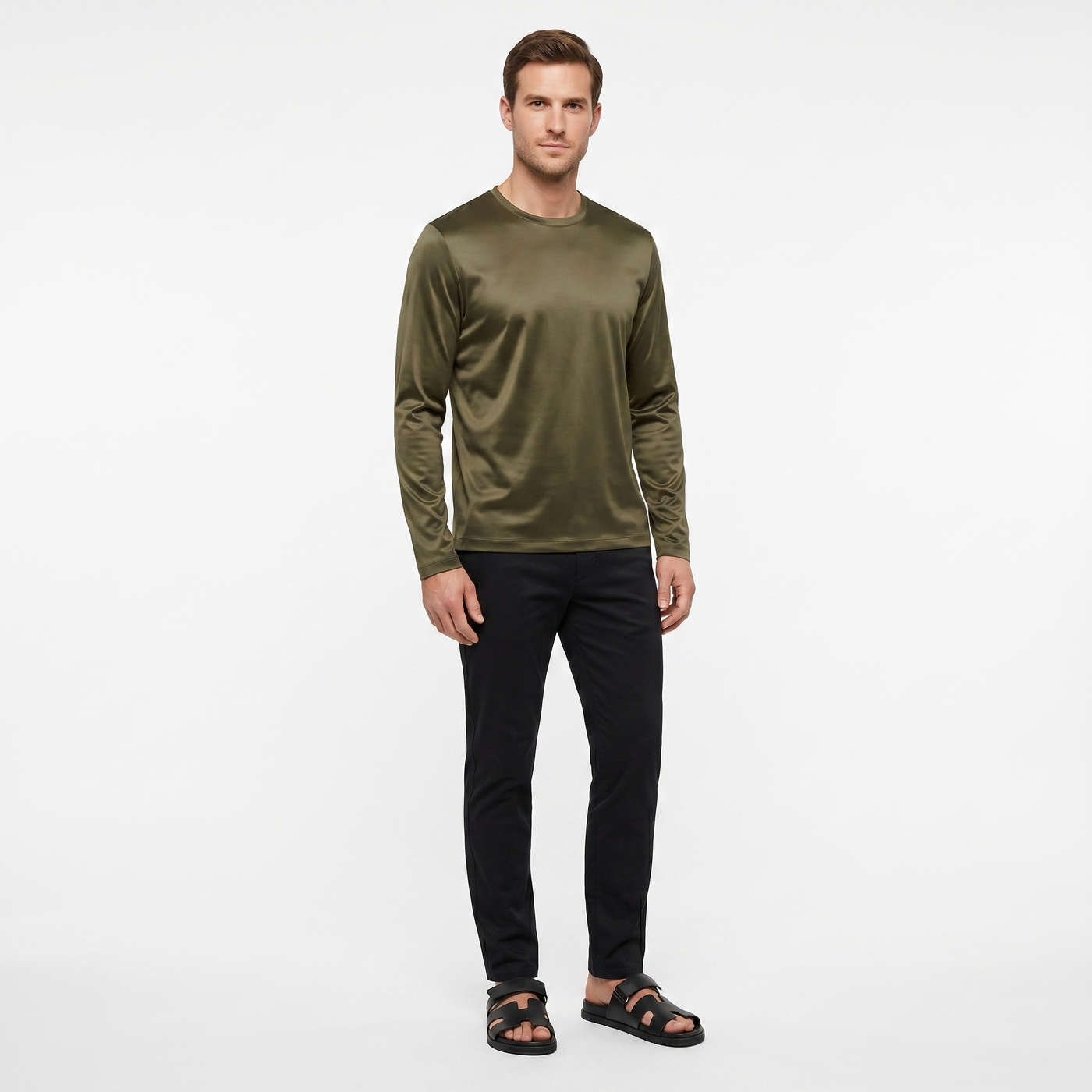 Marbenio's Olive Green Shiny Longsleeve – reverse side