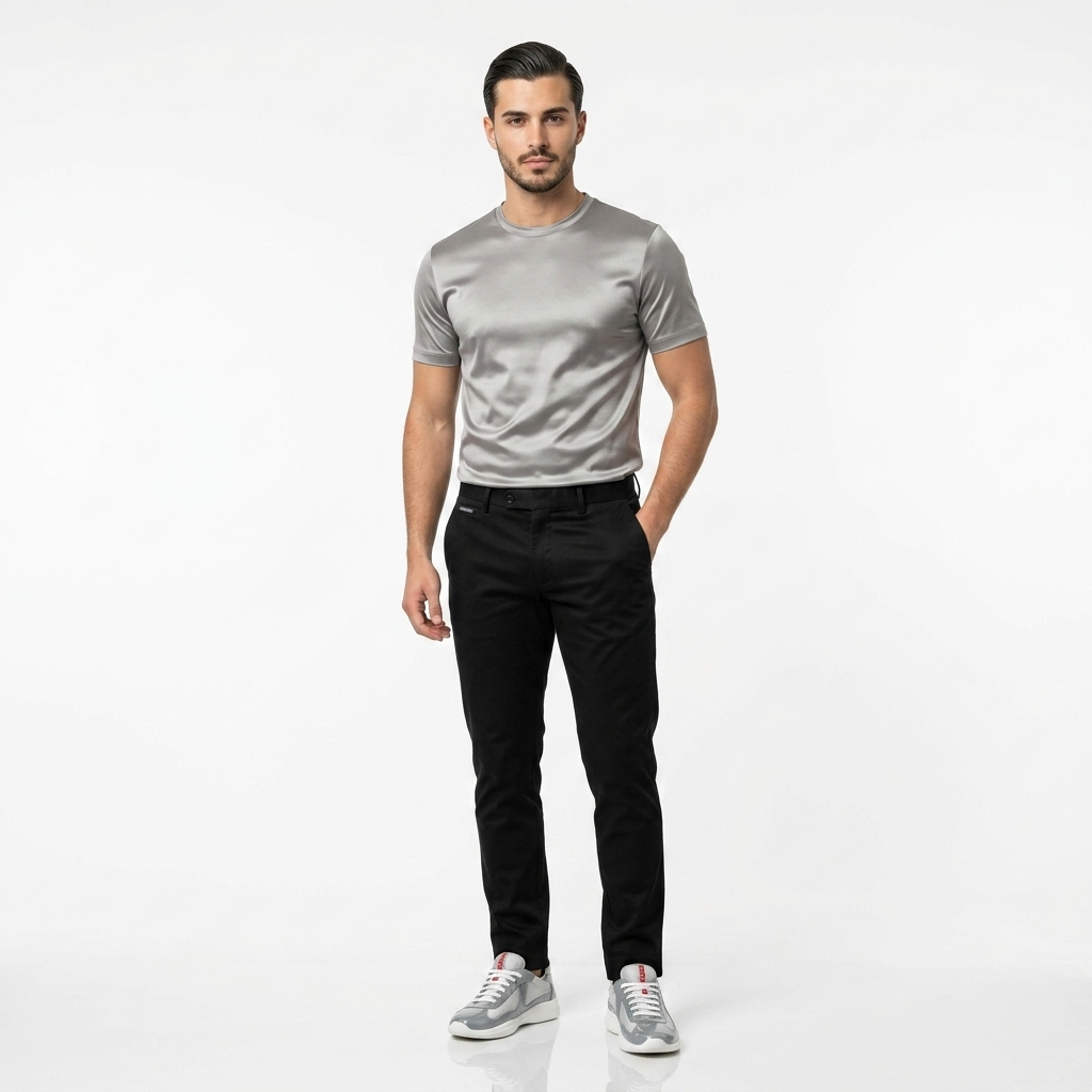 Marbenio's Light Grey Shiny T-Shirt – reverse side