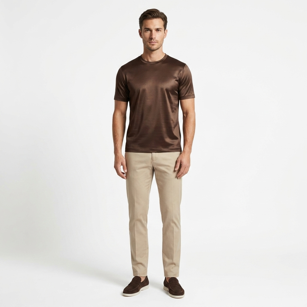 Marbenio's Brown Shiny T-Shirt – reverse side