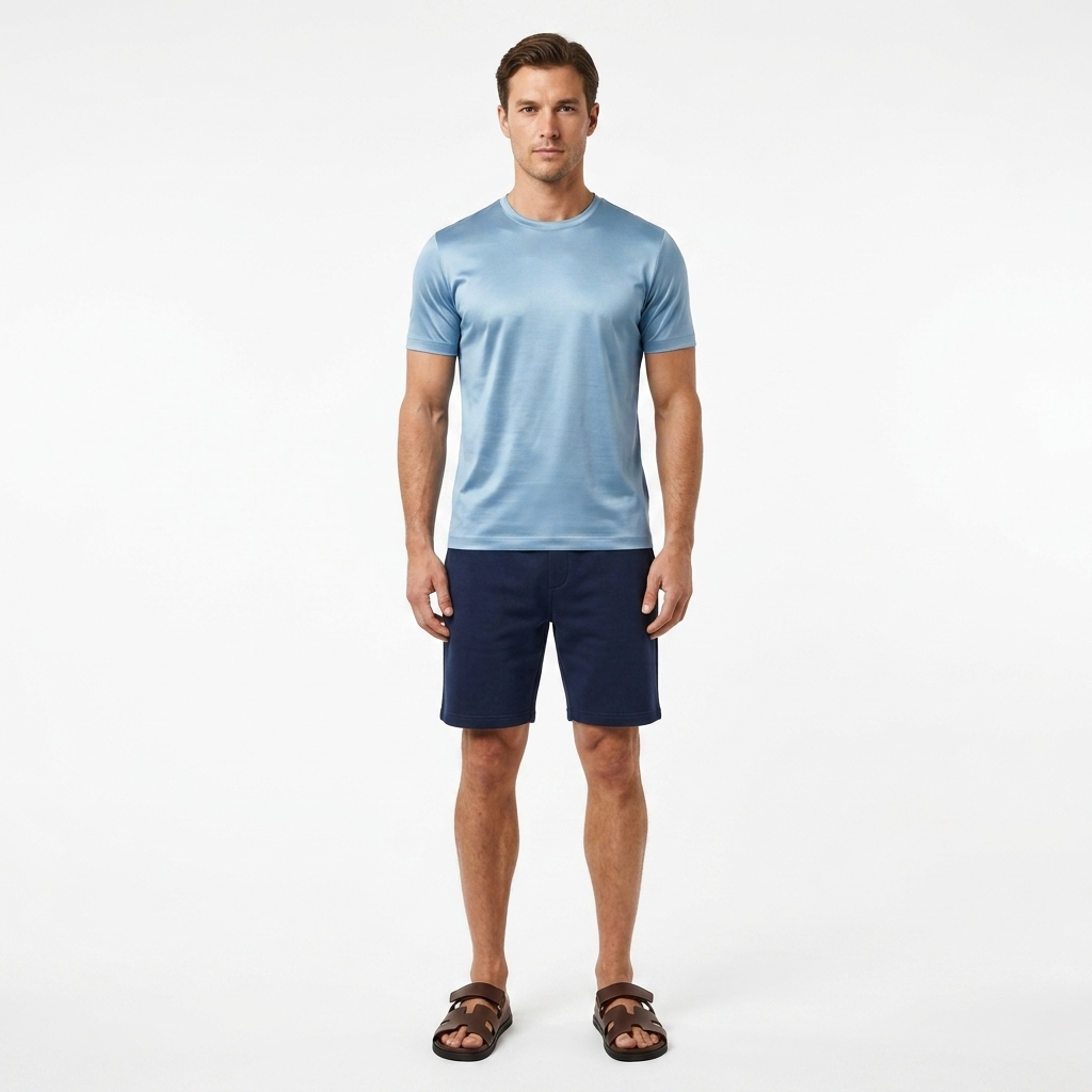 Marbenio's Light Blue Shiny T-Shirt – reverse side