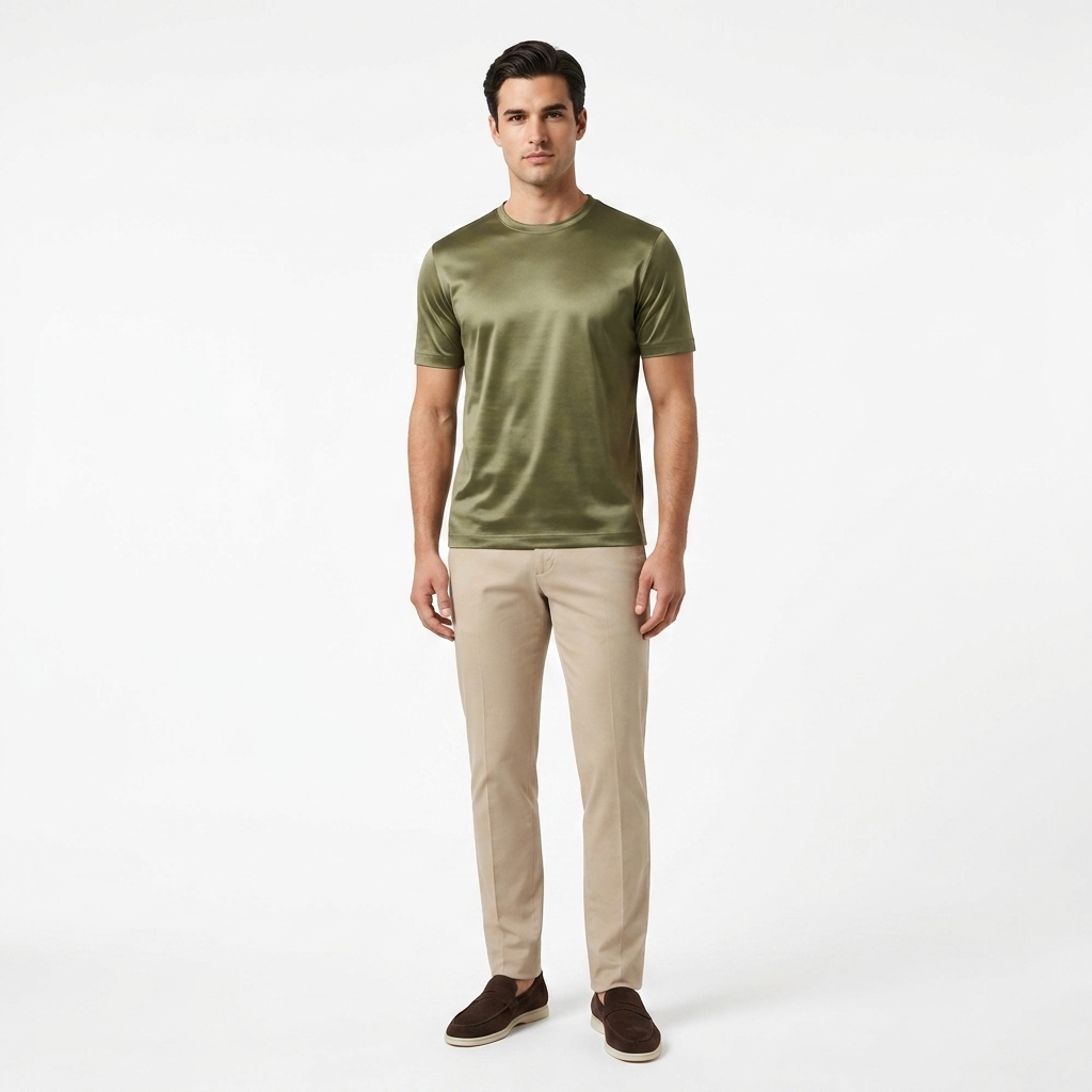 Marbenio's Olive Green Shiny T-Shirt – reverse side