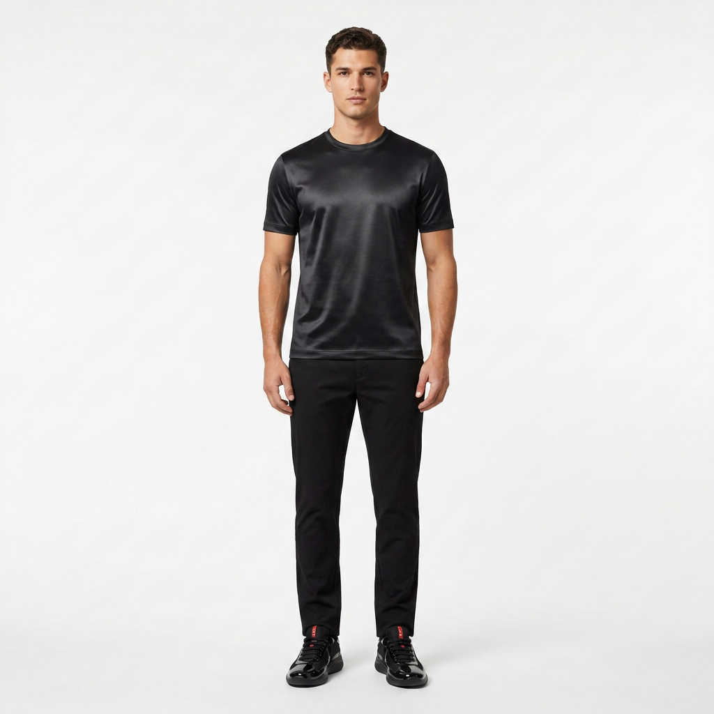 Marbenio's Black Shiny T-Shirt – reverse side