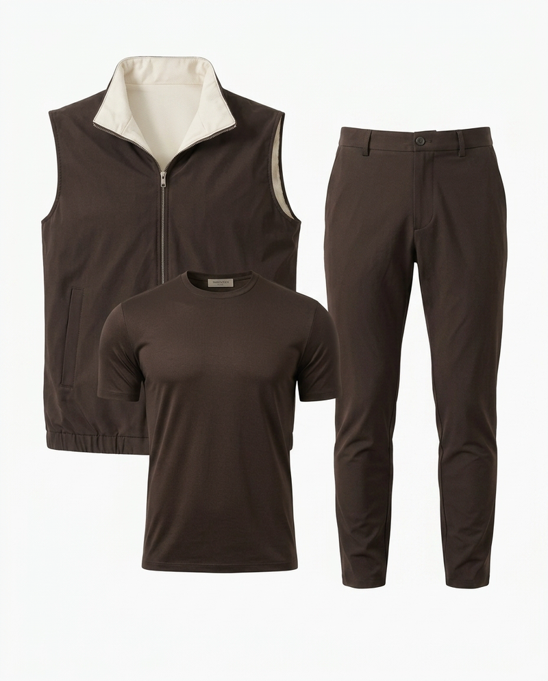 The Brown Ensemble · Gilet, Layer & Trouser
