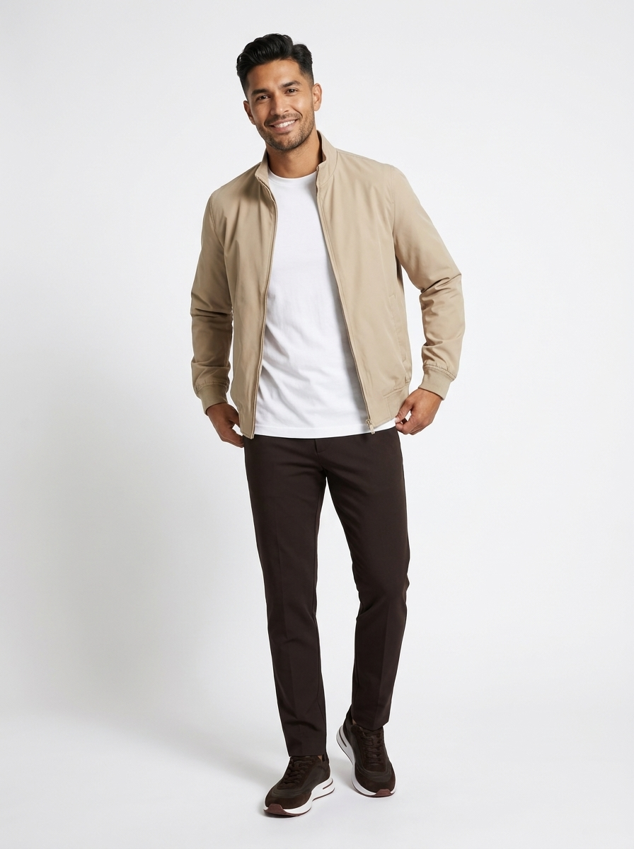 Stand Collar Zip Jacket Beige